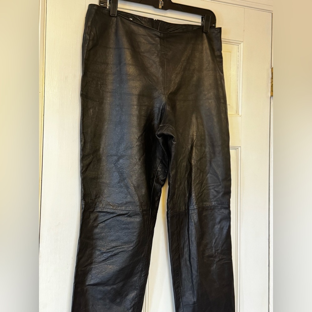 Black Leather Straight Leg‎ Pants
